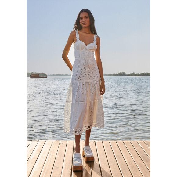 FARM Rio Dresses & Skirts - FARM RIO White Richelieu Sleeveless Midi Dress Size Medium NEW